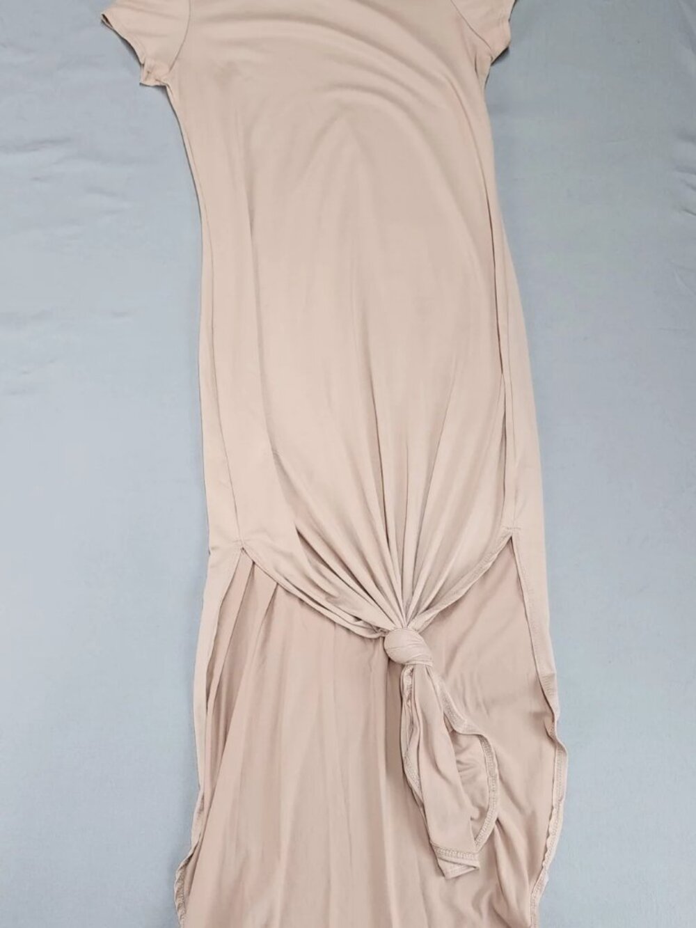 LEXINGTON AVENUE Maxi Dress Women's M Beige Short Sleeve Knotted Hem Pull-on